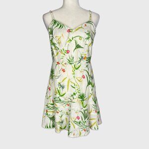 A Loves A Womens Floral Linen Blend Mini Dress Green Cream Sleeveless size 4